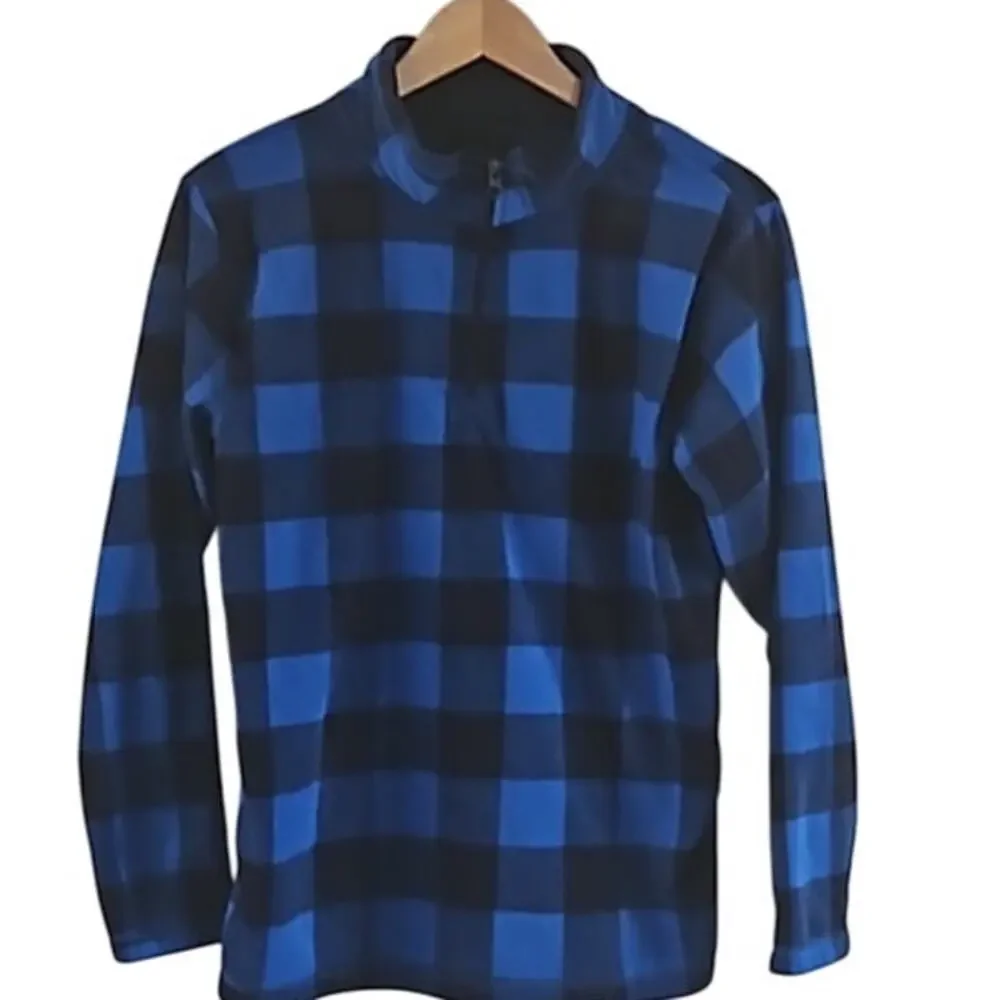 The Children's Place Boys' Blue Buffalo Plaid 1/2 Zip Fleece Pullover Size 16